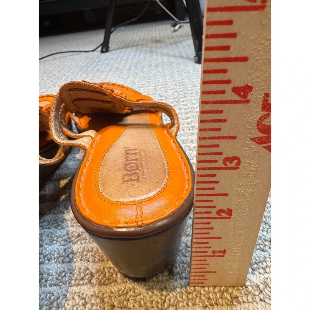 Born Orange Leather Flower‎ Wedge Sandals Women US Size 7 EU 38
